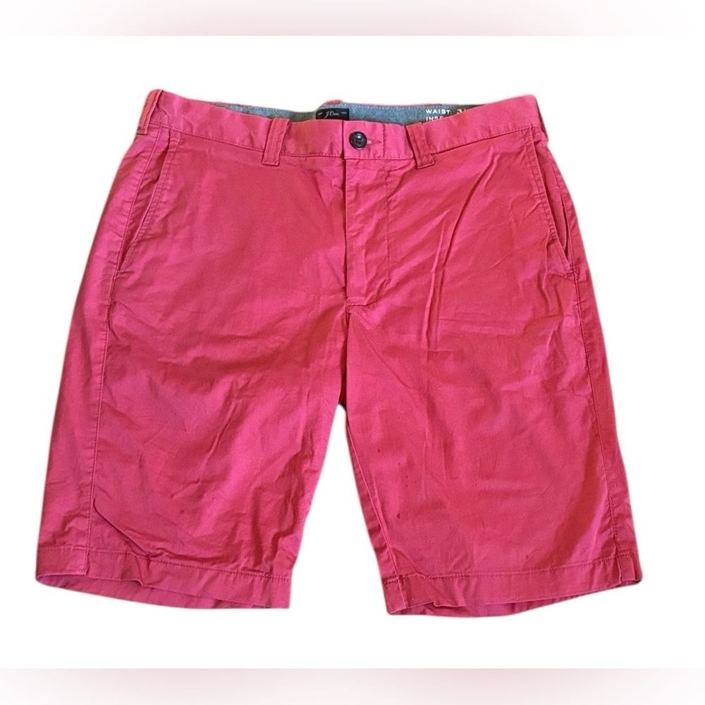 J. Crew 10” Shorts Nantucket Red Chino Flat Front Cotton Mens 31 Preppy Stretch